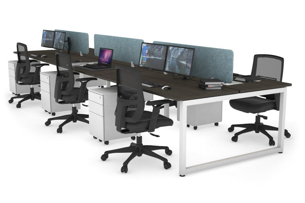 Quadro Loop Legs 6 Person Office Workstation [1400L x 700W]-white leg dark oak blue acoustic panel (400H x 1200W)