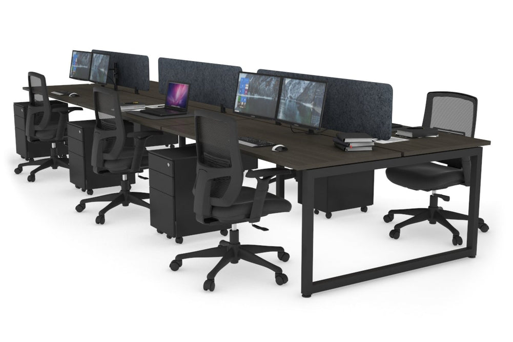 Quadro Loop Legs 6 Person Office Workstation [1400L x 700W]-black leg dark oak dark grey acoustic panel (400H x 1200W)