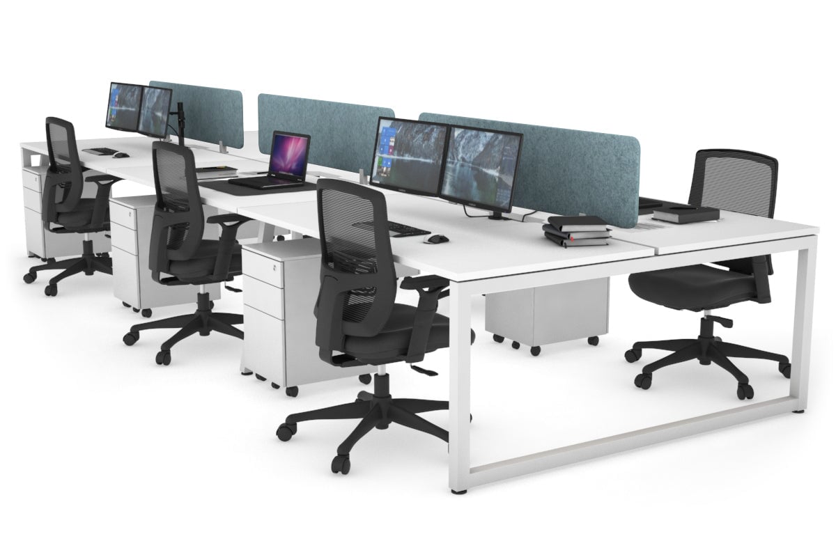 Quadro Loop Leg 6 Person Office Workstations [1400L x 800W with Cable Scallop] Jasonl white leg white blue echo panel (400H x 1200W)