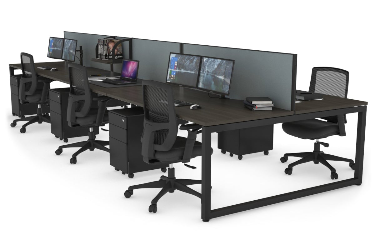 Quadro Loop Leg 6 Person Office Workstations [1400L x 800W with Cable Scallop] Jasonl black leg dark oak cool grey (500H x 1400W)