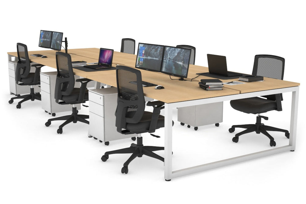 Quadro Loop Legs 6 Person Office Workstation [1400L x 800W with Cable Scallop]-white leg maple none