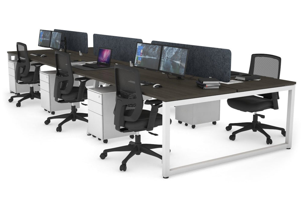 Quadro Loop Legs 6 Person Office Workstation [1400L x 800W with Cable Scallop]-white leg dark oak dark grey acoustic panel (400H x 1200W)