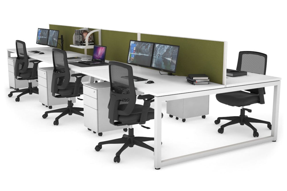 Quadro Loop Legs 6 Person Office Workstation [1400L x 800W with Cable Scallop]-white leg white green moss (500H x 1400W)