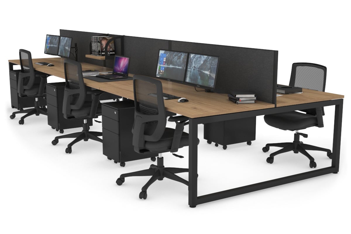 Quadro Loop Leg 6 Person Office Workstations [1400L x 800W with Cable Scallop] Jasonl black leg salvage oak moody charcoal (500H x 1400W)