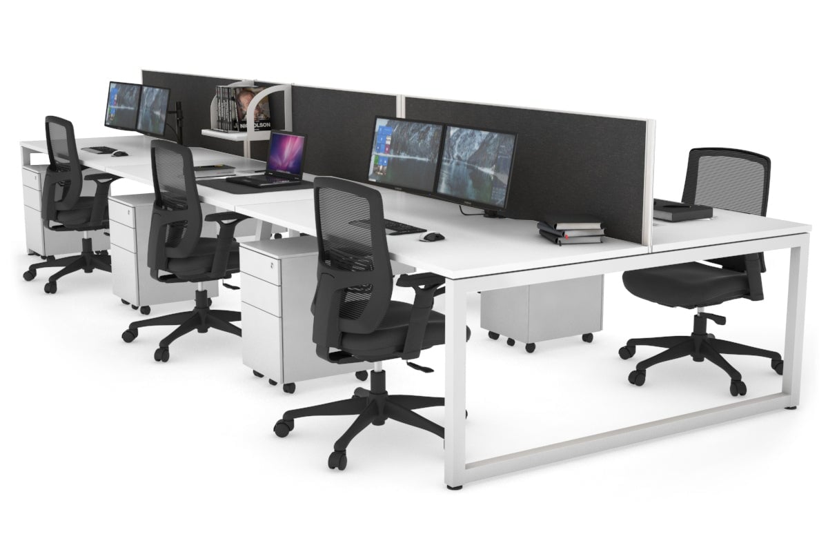Quadro Loop Leg 6 Person Office Workstations [1400L x 800W with Cable Scallop] Jasonl white leg white moody charcoal (500H x 1400W)