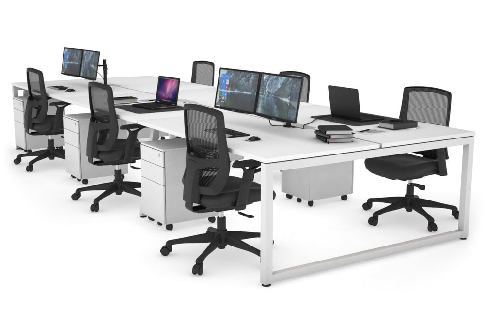 Quadro Loop Legs 6 Person Office Workstation [1400L x 800W with Cable Scallop]-white leg white none