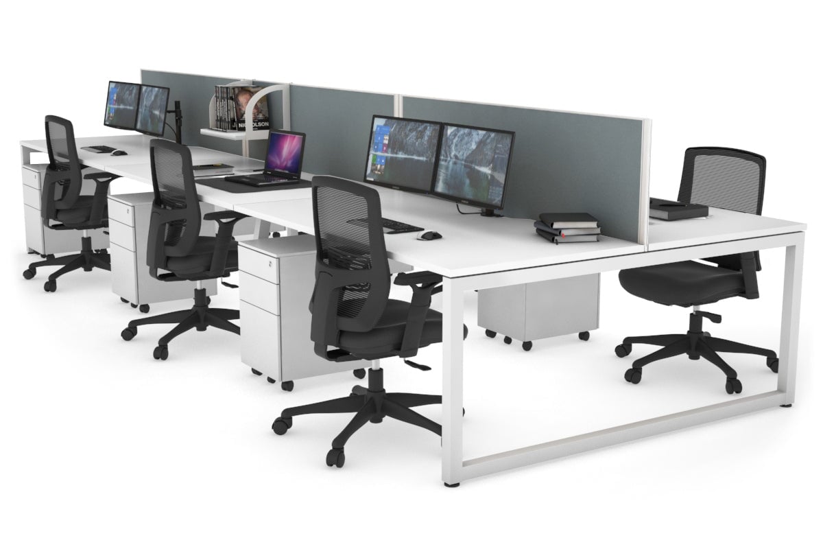 Quadro Loop Leg 6 Person Office Workstations [1400L x 800W with Cable Scallop] Jasonl white leg white cool grey (500H x 1400W)