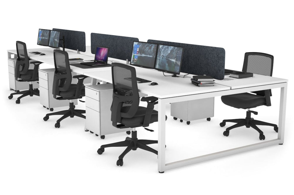 Quadro Loop Legs 6 Person Office Workstation [1400L x 800W with Cable Scallop]-white leg white dark grey acoustic panel (400H x 1200W)