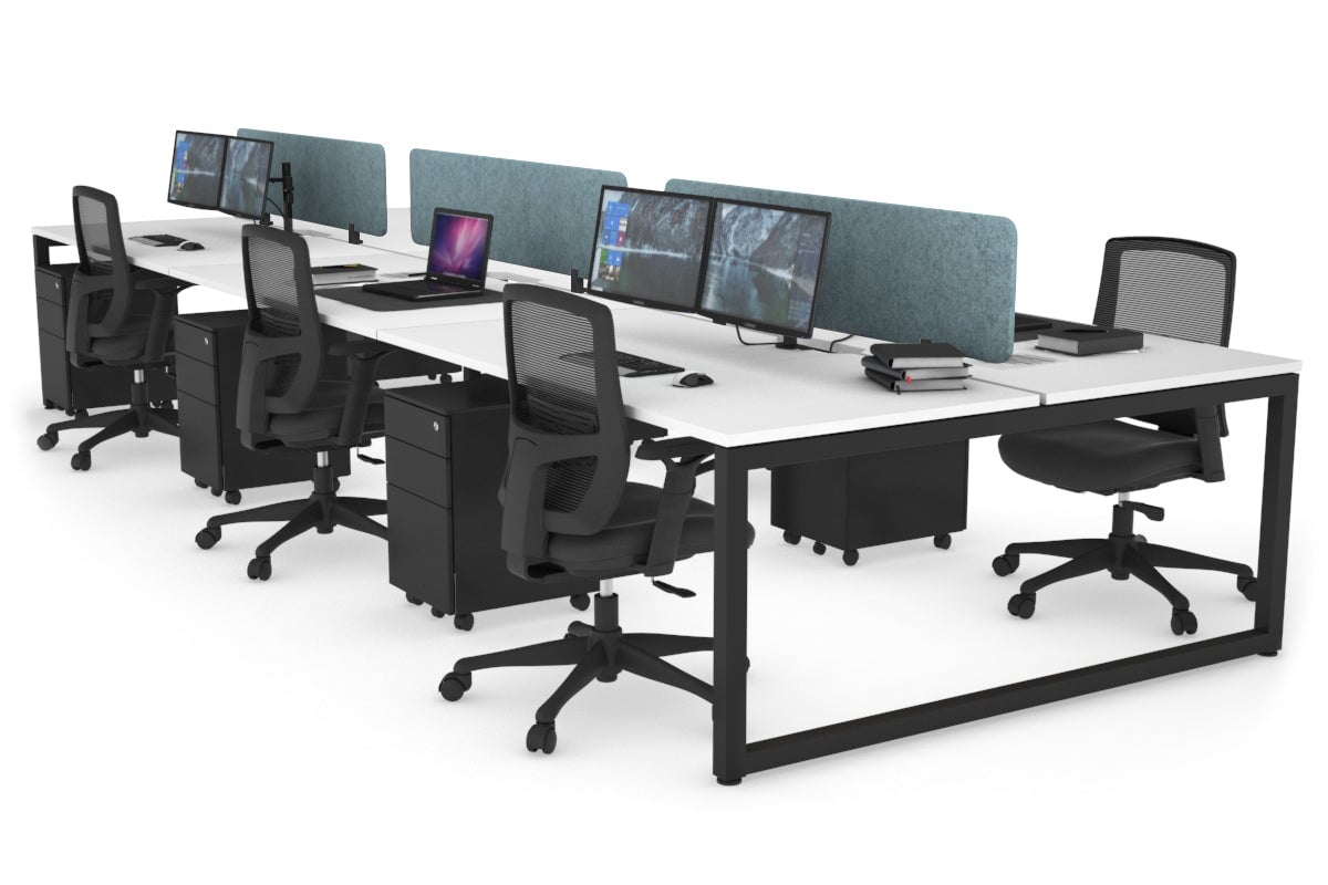 Quadro Loop Leg 6 Person Office Workstations [1400L x 800W with Cable Scallop] Jasonl black leg white blue echo panel (400H x 1200W)