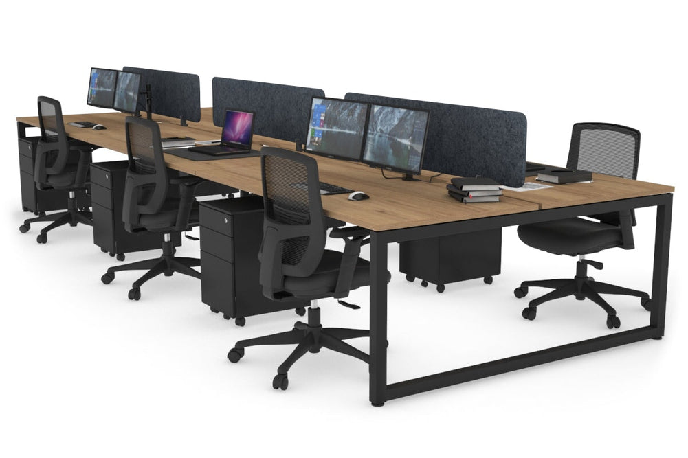 Quadro Loop Legs 6 Person Office Workstation [1400L x 800W with Cable Scallop]-black leg salvage oak dark grey acoustic panel (400H x 1200W)