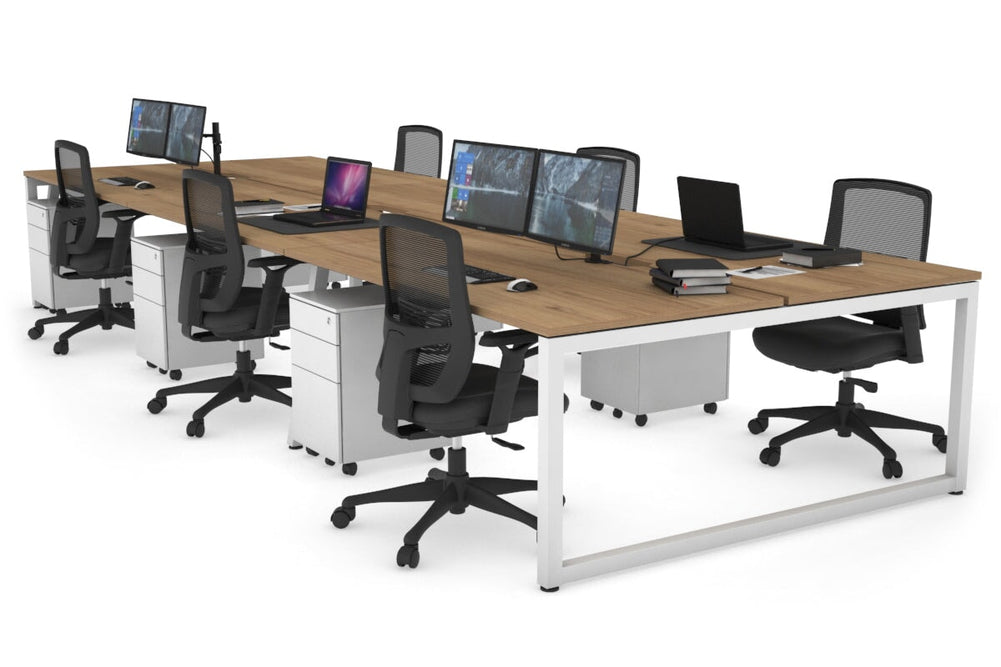 Quadro Loop Legs 6 Person Office Workstation [1400L x 800W with Cable Scallop]-white leg salvage oak none