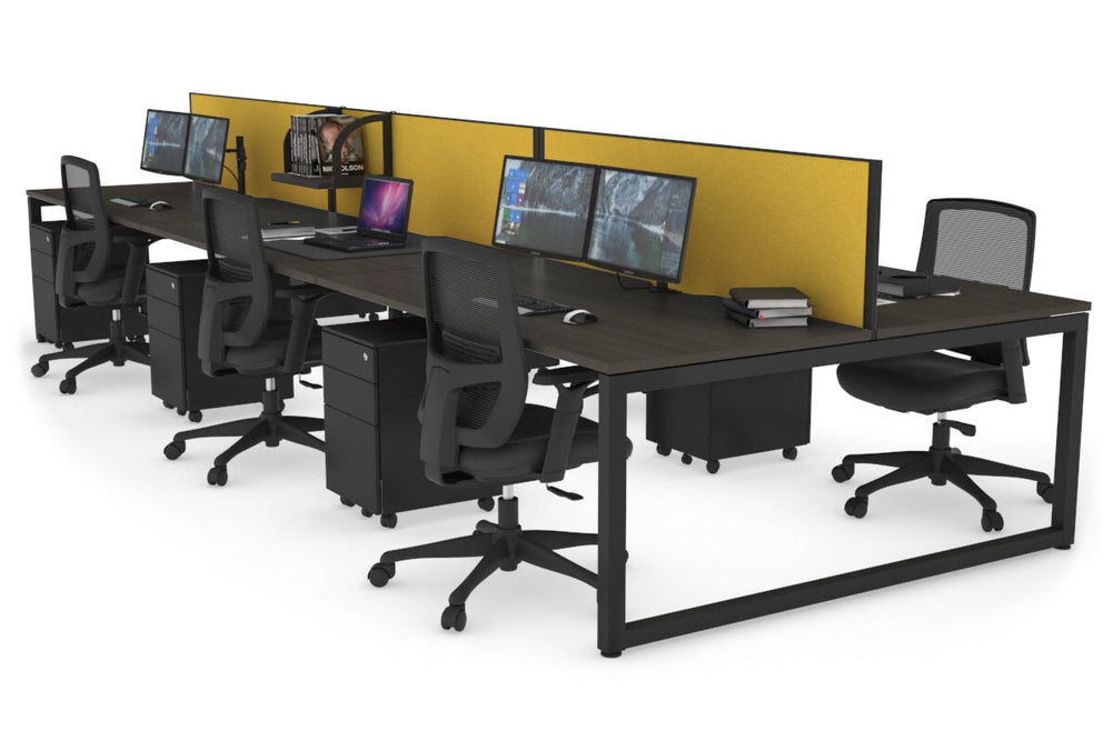 Quadro Loop Legs 6 Person Office Workstation [1400L x 800W with Cable Scallop]-black leg dark oak mustard yellow (500H x 1400W)