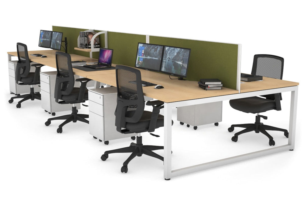 Quadro Loop Legs 6 Person Office Workstation [1400L x 800W with Cable Scallop]-white leg maple green moss (500H x 1400W)