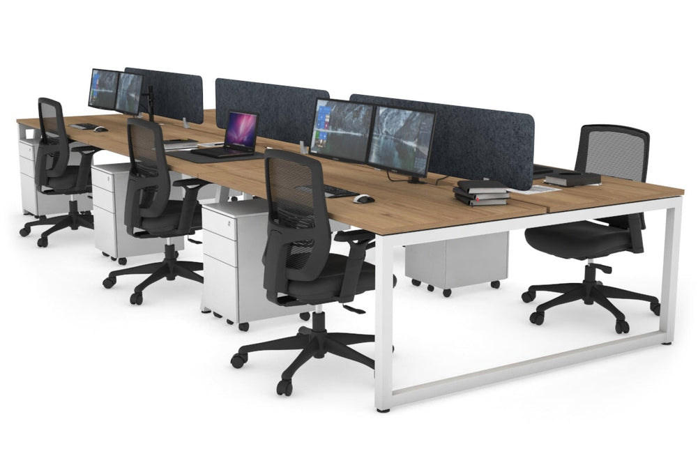 Quadro Loop Legs 6 Person Office Workstation [1400L x 800W with Cable Scallop]-white leg salvage oak dark grey acoustic panel (400H x 1200W)