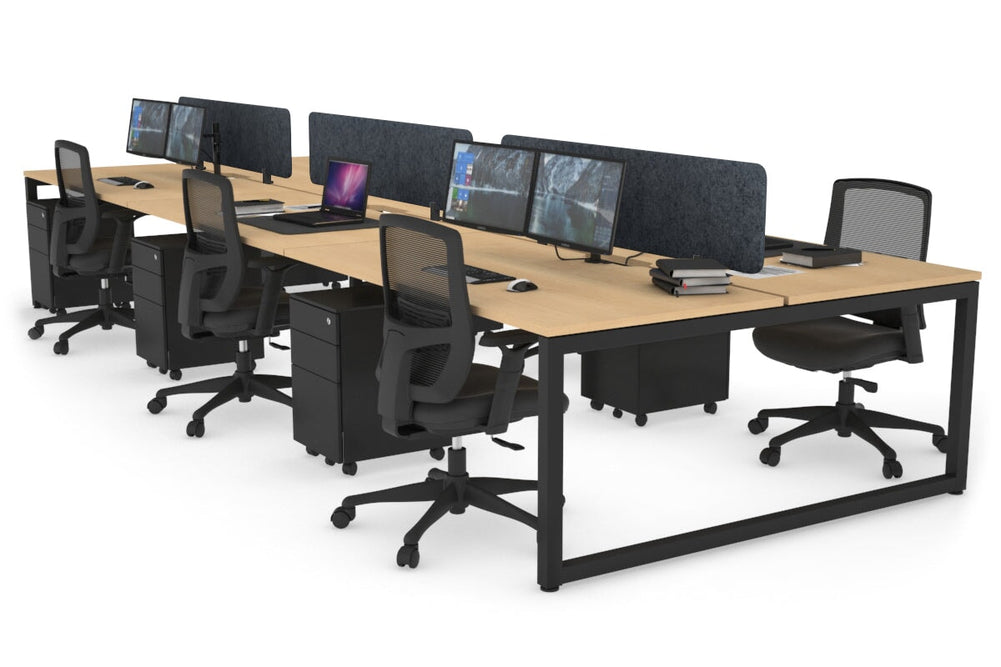 Quadro Loop Legs 6 Person Office Workstation [1400L x 800W with Cable Scallop]-black leg maple dark grey acoustic panel (400H x 1200W)