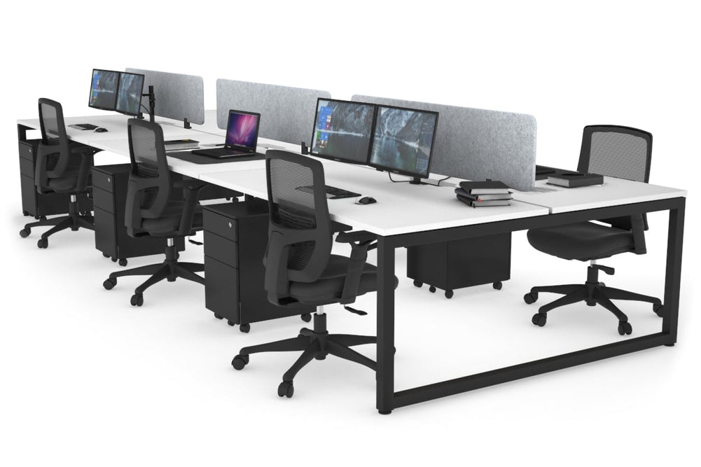 Quadro Loop Legs 6 Person Office Workstation [1400L x 800W with Cable Scallop]-black leg white light grey acoustic panel (400H x 1200W)