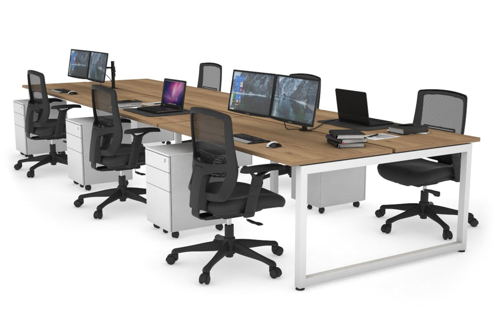 Quadro Loop Legs 6 Person Office Workstation [1600L x 700W]-white leg salvage oak none