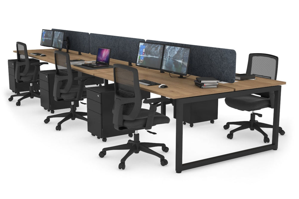 Quadro Loop Legs 6 Person Office Workstation [1600L x 700W]-black leg salvage oak dark grey acoustic panel (400H x 1600W)