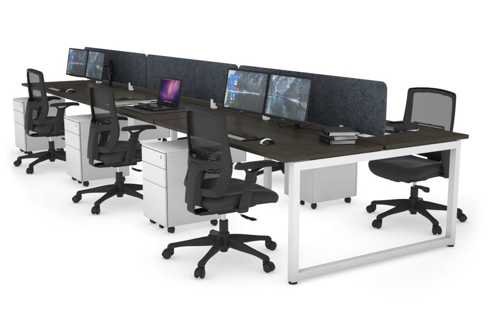 Quadro Loop Legs 6 Person Office Workstation [1600L x 700W]-white leg dark oak dark grey acoustic panel (400H x 1600W)