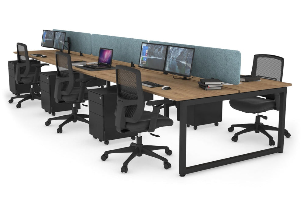 Quadro Loop Legs 6 Person Office Workstation [1600L x 700W]-black leg salvage oak blue acoustic panel (400H x 1600W)
