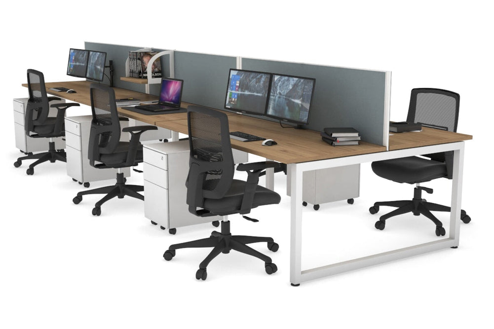 Quadro Loop Legs 6 Person Office Workstation [1600L x 700W]-white leg salvage oak cool grey (500H x 1600W)