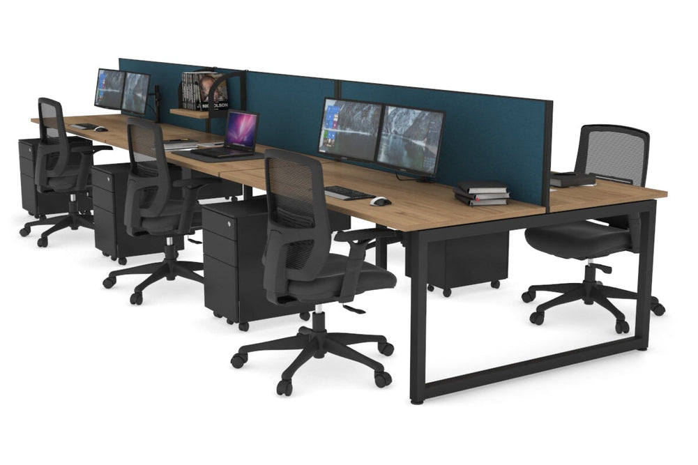 Quadro Loop Legs 6 Person Office Workstation [1600L x 700W]-black leg salvage oak deep blue (500H x 1600W)