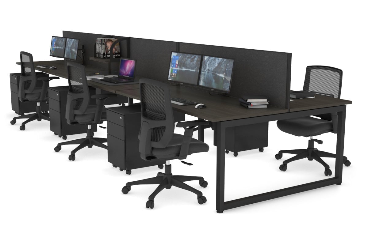 Quadro Loop Leg 6 Person Office Workstations [1600L x 700W] Jasonl black leg dark oak moody charcoal (500H x 1600W)