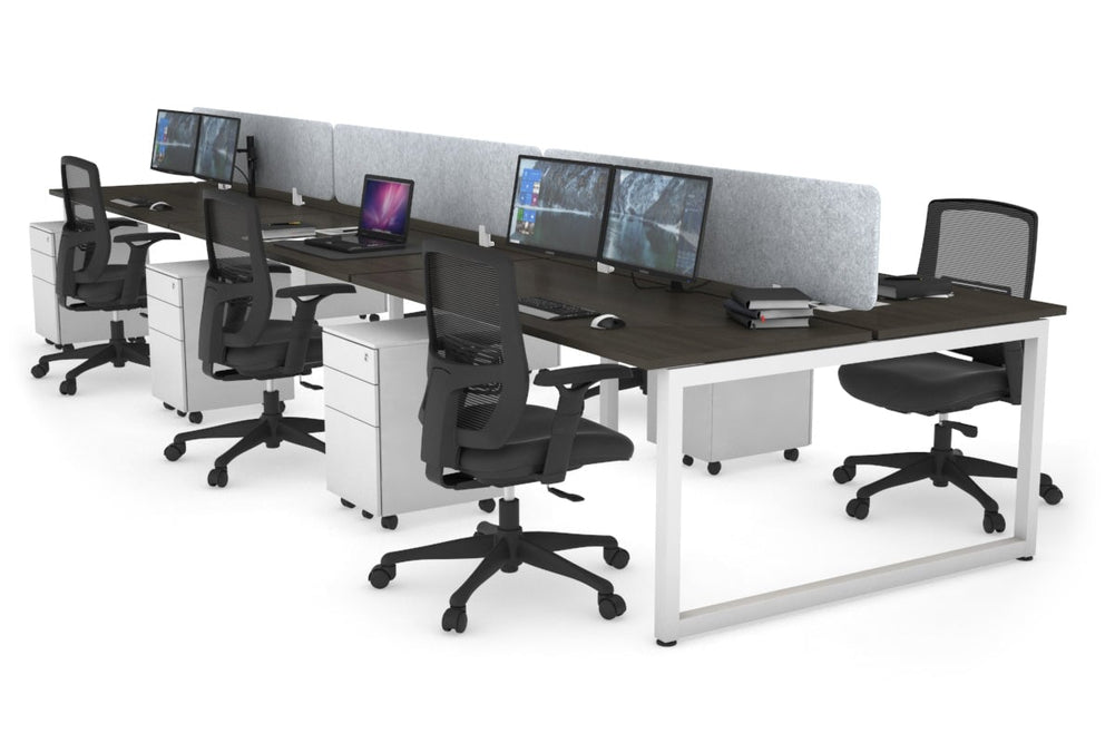 Quadro Loop Legs 6 Person Office Workstation [1600L x 700W]-white leg dark oak light grey acoustic panel (400H x 1600W)