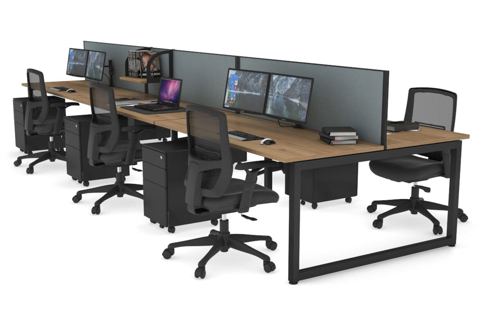 Quadro Loop Legs 6 Person Office Workstation [1600L x 700W]-black leg salvage oak cool grey (500H x 1600W)