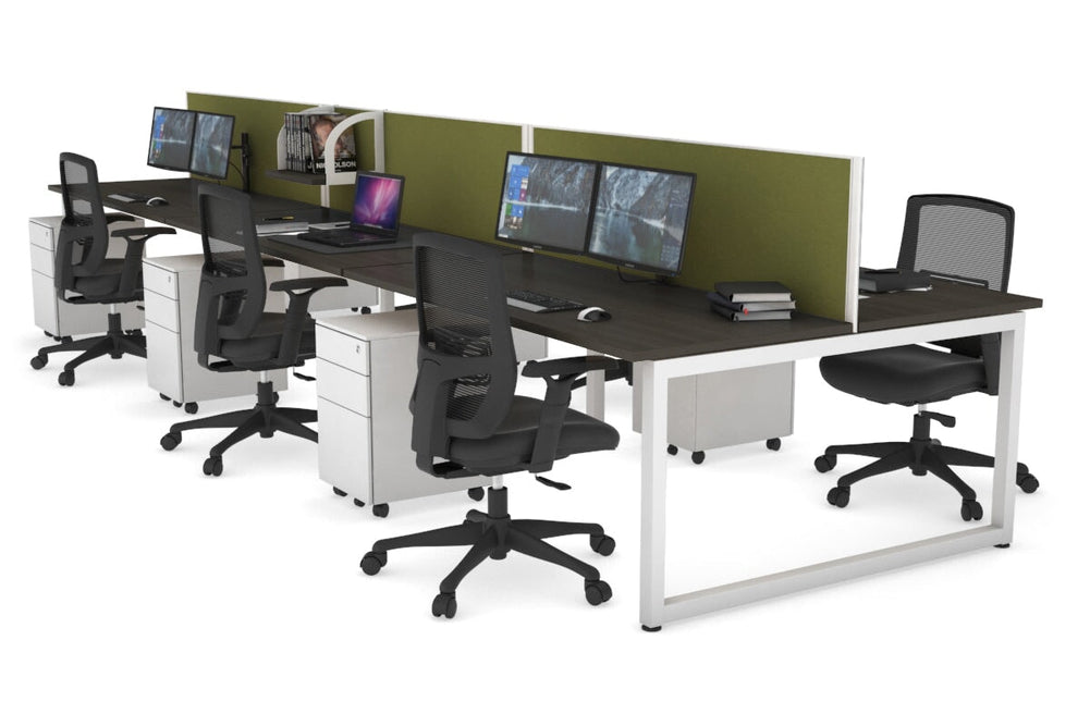 Quadro Loop Legs 6 Person Office Workstation [1600L x 700W]-white leg dark oak green moss (500H x 1600W)