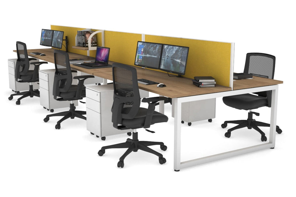 Quadro Loop Legs 6 Person Office Workstation [1600L x 700W]-white leg salvage oak mustard yellow (500H x 1600W)