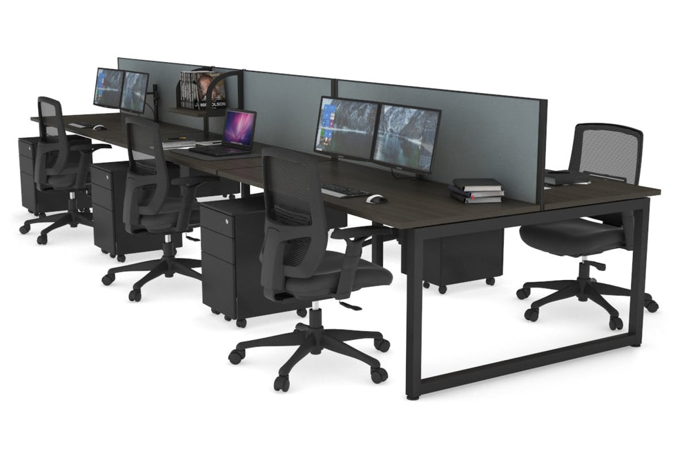 Quadro Loop Legs 6 Person Office Workstation [1600L x 700W]-black leg dark oak cool grey (500H x 1600W)