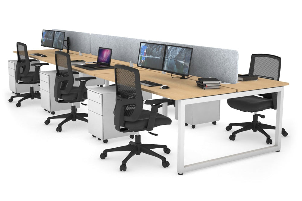 Quadro Loop Legs 6 Person Office Workstation [1600L x 700W]-white leg maple light grey acoustic panel (400H x 1600W)