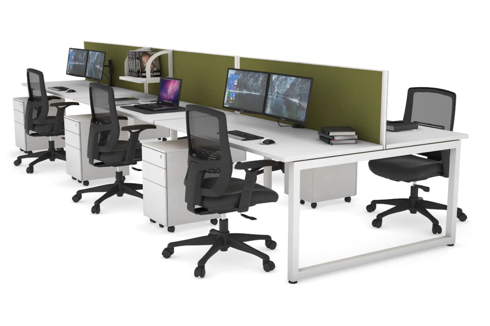 Quadro Loop Legs 6 Person Office Workstation [1600L x 700W]-white leg white green moss (500H x 1600W)