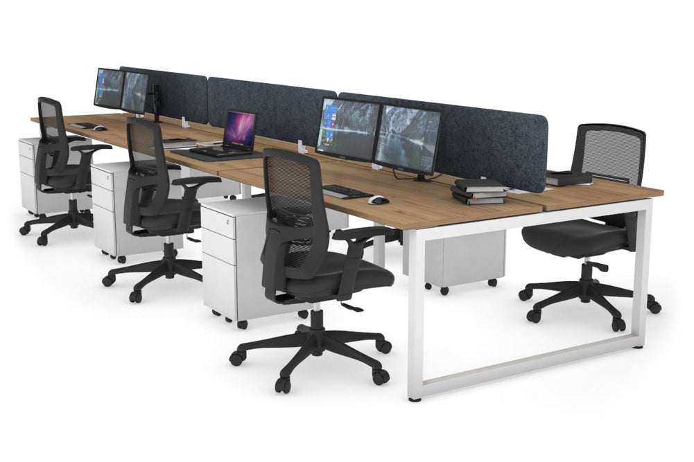 Quadro Loop Legs 6 Person Office Workstation [1600L x 700W]-white leg salvage oak dark grey acoustic panel (400H x 1600W)