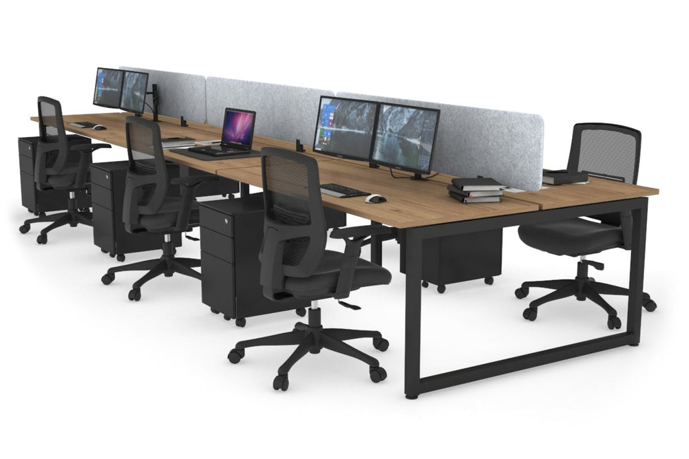 Quadro Loop Legs 6 Person Office Workstation [1600L x 700W]-black leg salvage oak light grey acoustic panel (400H x 1600W)