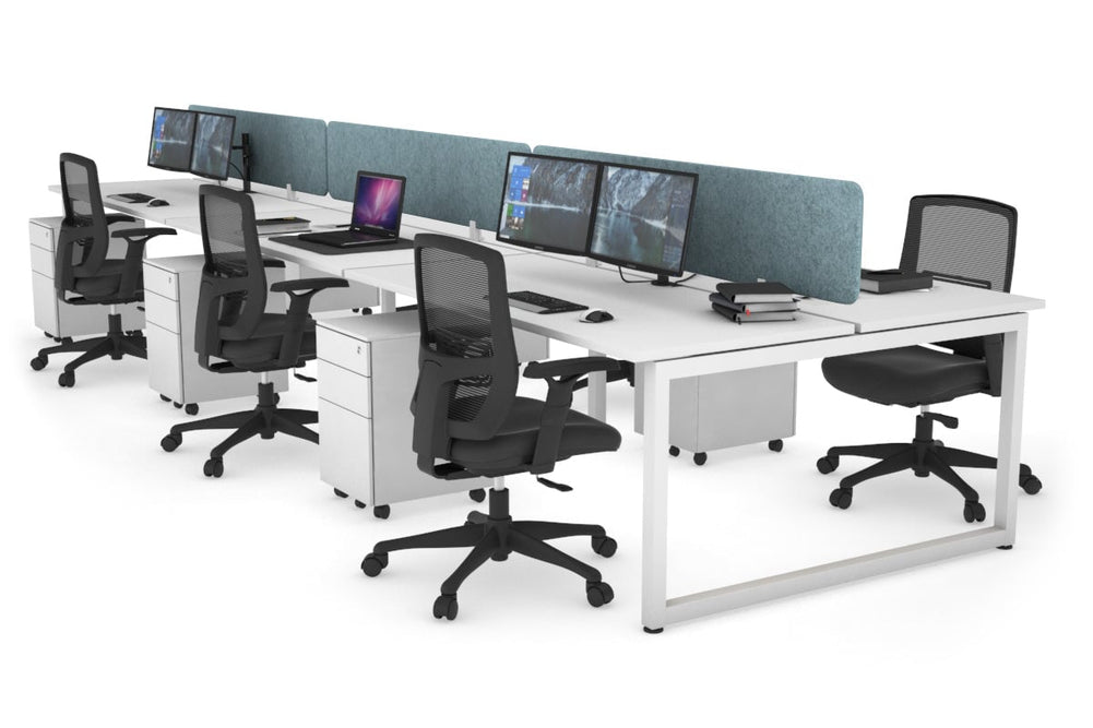 Quadro Loop Legs 6 Person Office Workstation [1600L x 700W]-white leg white blue acoustic panel (400H x 1600W)