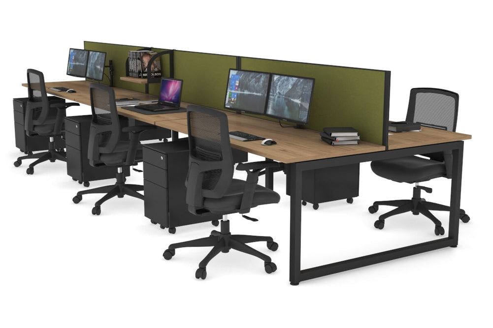 Quadro Loop Legs 6 Person Office Workstation [1600L x 700W]-black leg salvage oak green moss (500H x 1600W)