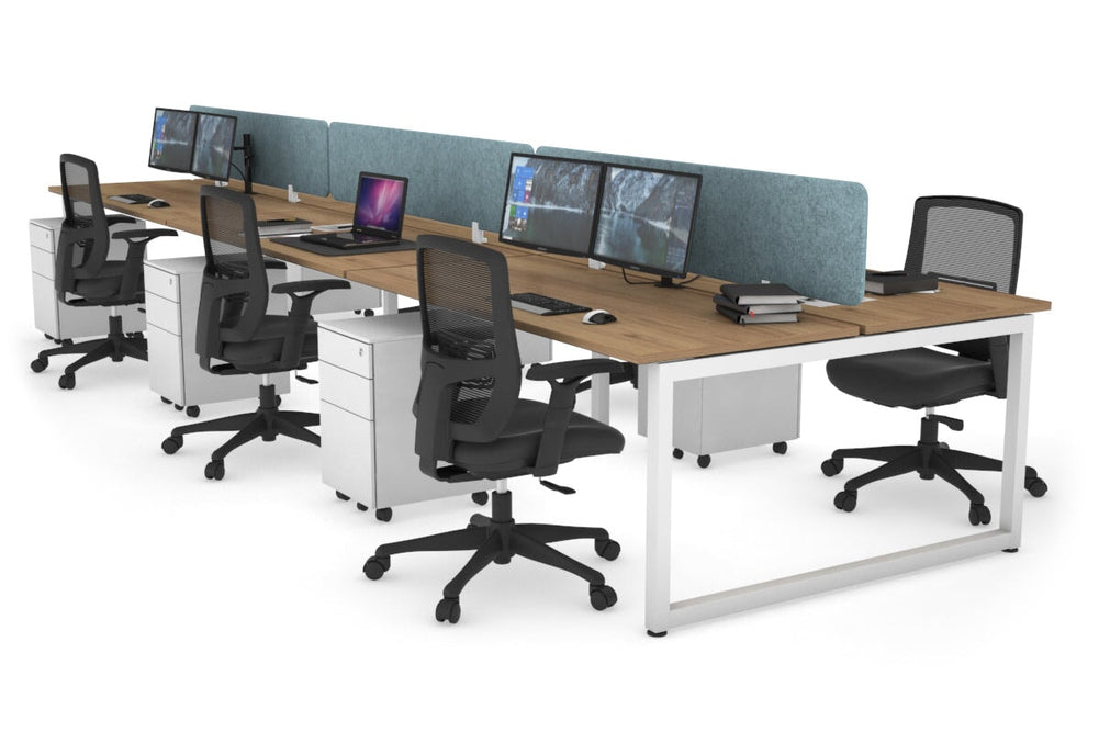Quadro Loop Legs 6 Person Office Workstation [1600L x 700W]-white leg salvage oak blue acoustic panel (400H x 1600W)