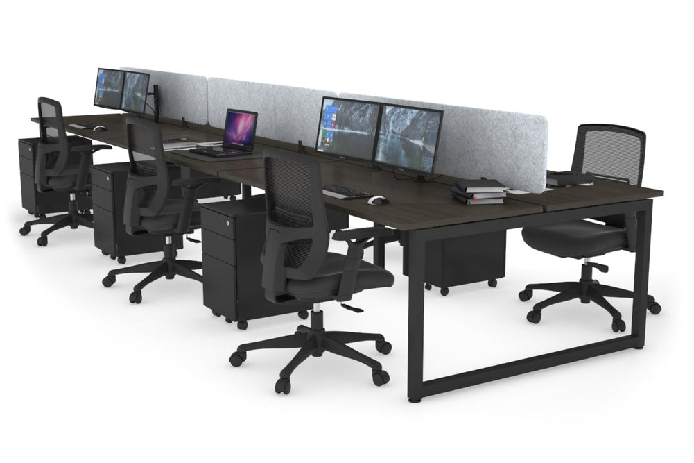 Quadro Loop Legs 6 Person Office Workstation [1600L x 700W]-black leg dark oak light grey acoustic panel (400H x 1600W)