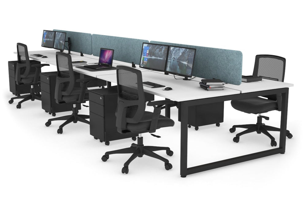 Quadro Loop Legs 6 Person Office Workstation [1600L x 700W]-black leg white blue acoustic panel (400H x 1600W)