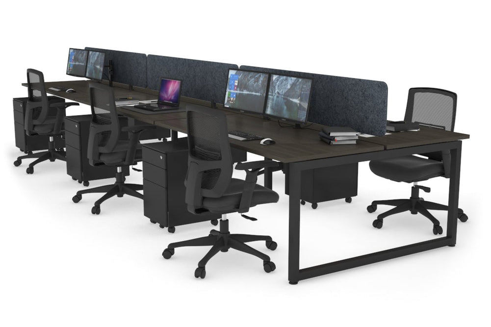 Quadro Loop Legs 6 Person Office Workstation [1600L x 700W]-black leg dark oak dark grey acoustic panel (400H x 1600W)