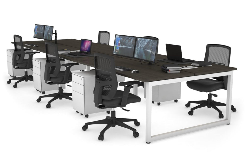 Quadro Loop Legs 6 Person Office Workstation [1600L x 700W]-white leg dark oak none