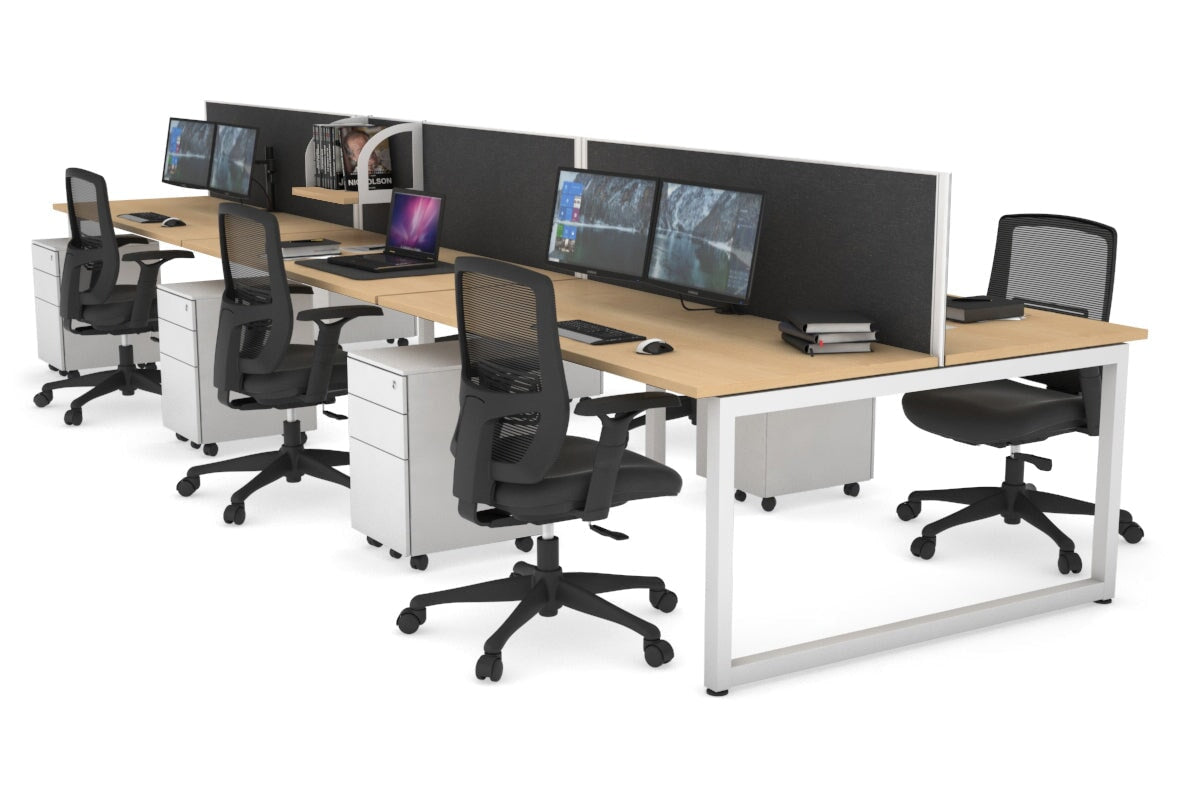 Quadro Loop Leg 6 Person Office Workstations [1600L x 700W] Jasonl white leg maple moody charcoal (500H x 1600W)