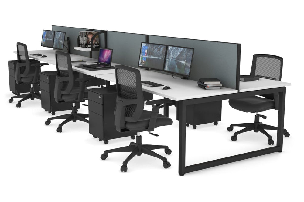 Quadro Loop Legs 6 Person Office Workstation [1600L x 700W]-black leg white cool grey (500H x 1600W)