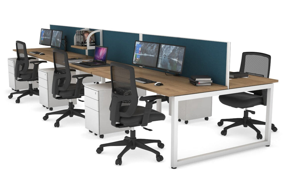 Quadro Loop Legs 6 Person Office Workstation [1600L x 700W]-white leg salvage oak deep blue (500H x 1600W)