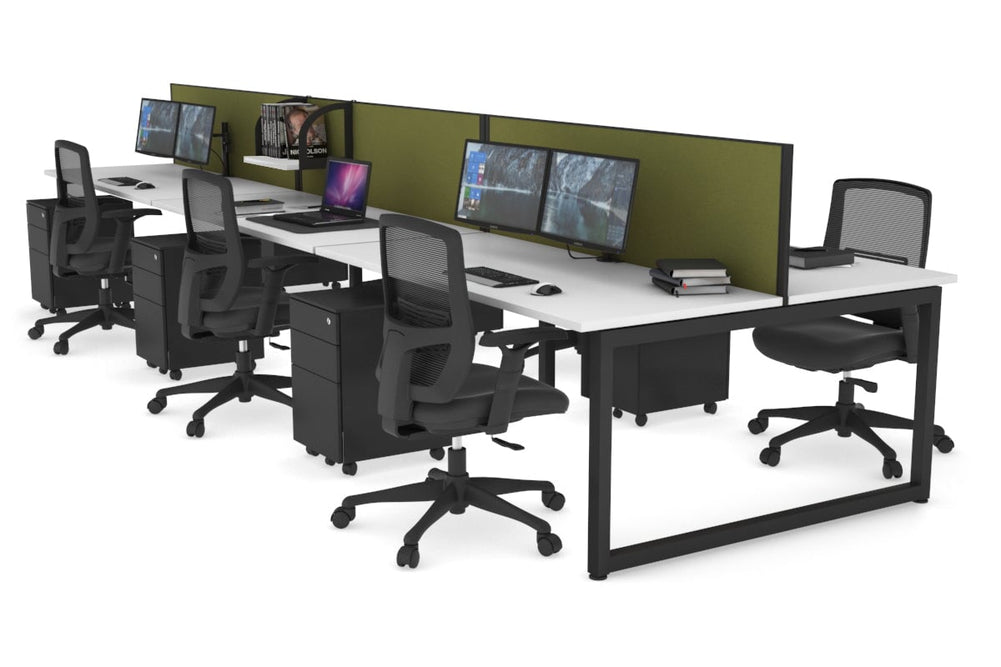 Quadro Loop Legs 6 Person Office Workstation [1600L x 700W]-black leg white green moss (500H x 1600W)