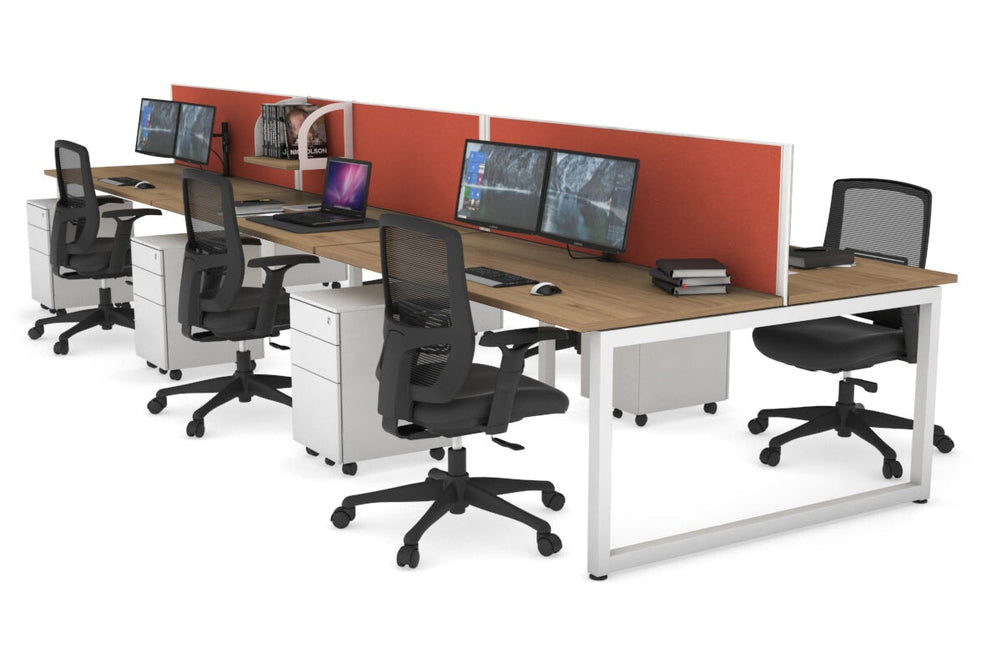 Quadro Loop Legs 6 Person Office Workstation [1600L x 700W]-white leg salvage oak orange squash (500H x 1600W)