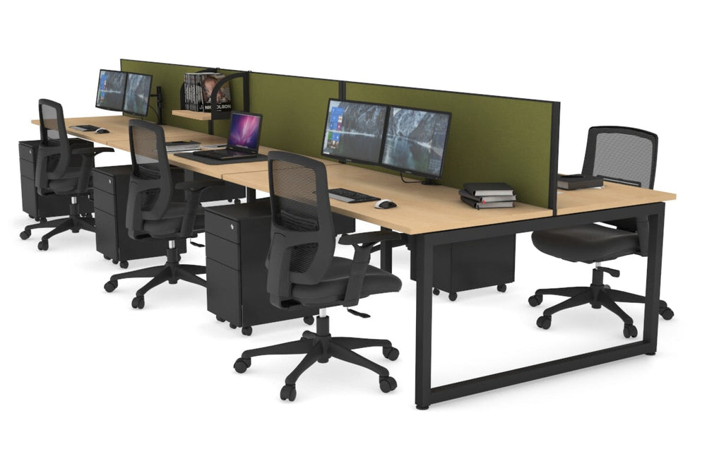 Quadro Loop Legs 6 Person Office Workstation [1600L x 700W]-black leg maple green moss (500H x 1600W)