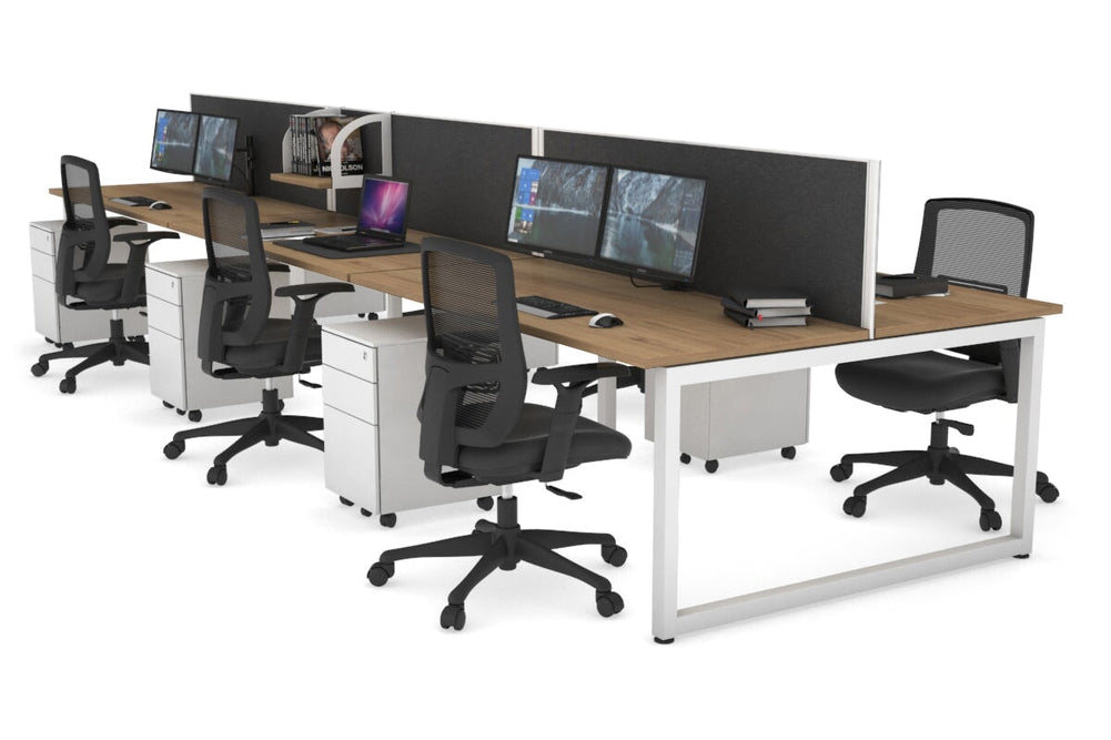 Quadro Loop Legs 6 Person Office Workstation [1600L x 700W]-white leg salvage oak moody charcoal (500H x 1600W)